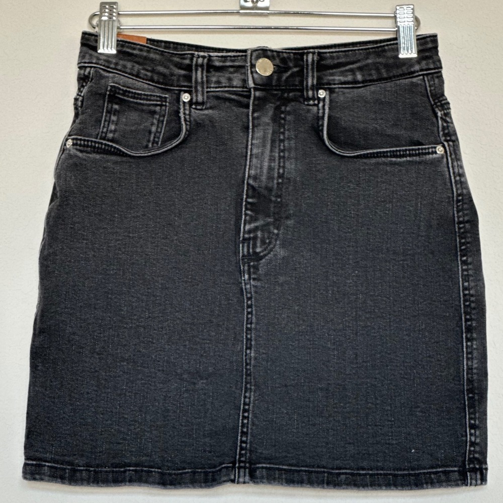 Zara Trafaluc‎ Black Denim Jean Mini Skirt High Waisted Stretch Women's S